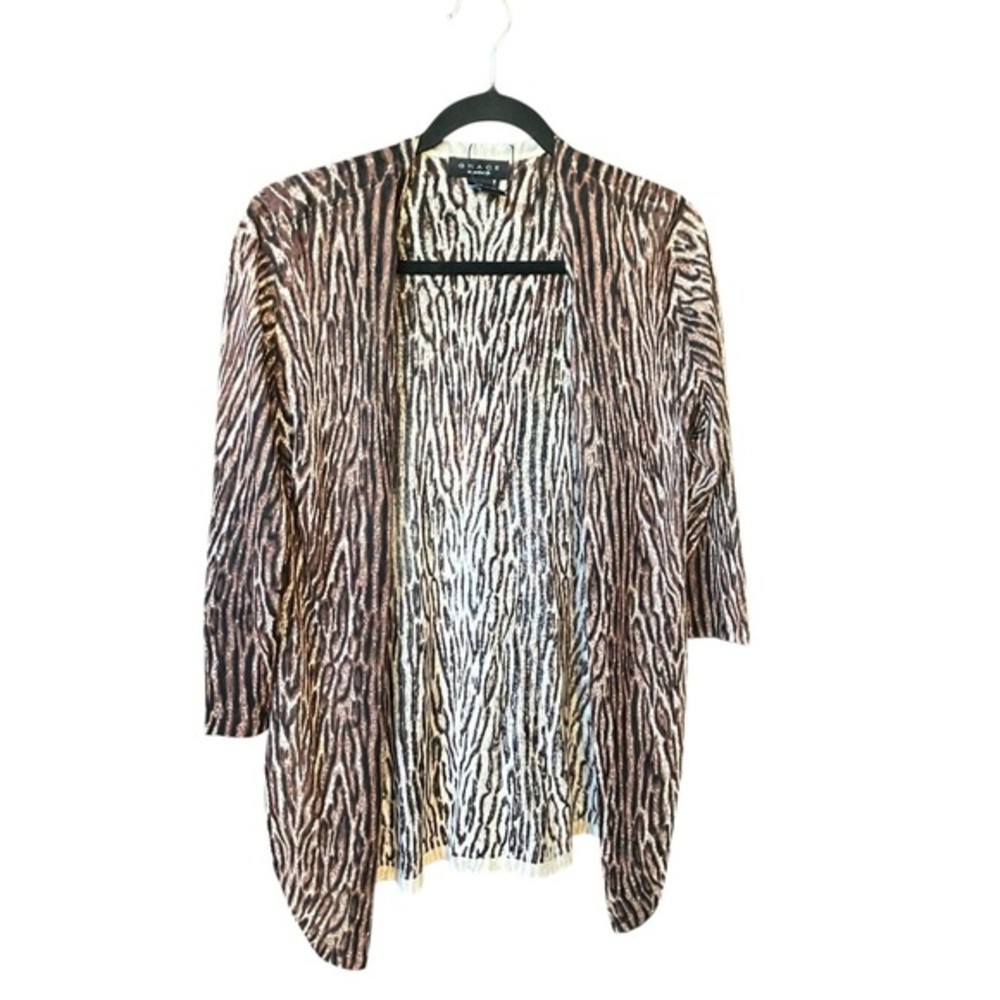 GRACE perfect fit Open Front Cardigan 3/4 Sleeves‎ Animal Print Tie Sides